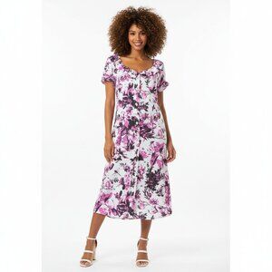 Jean Paul Gaultier White & Pink Floral Print Short Sleeve Shirt Dress S